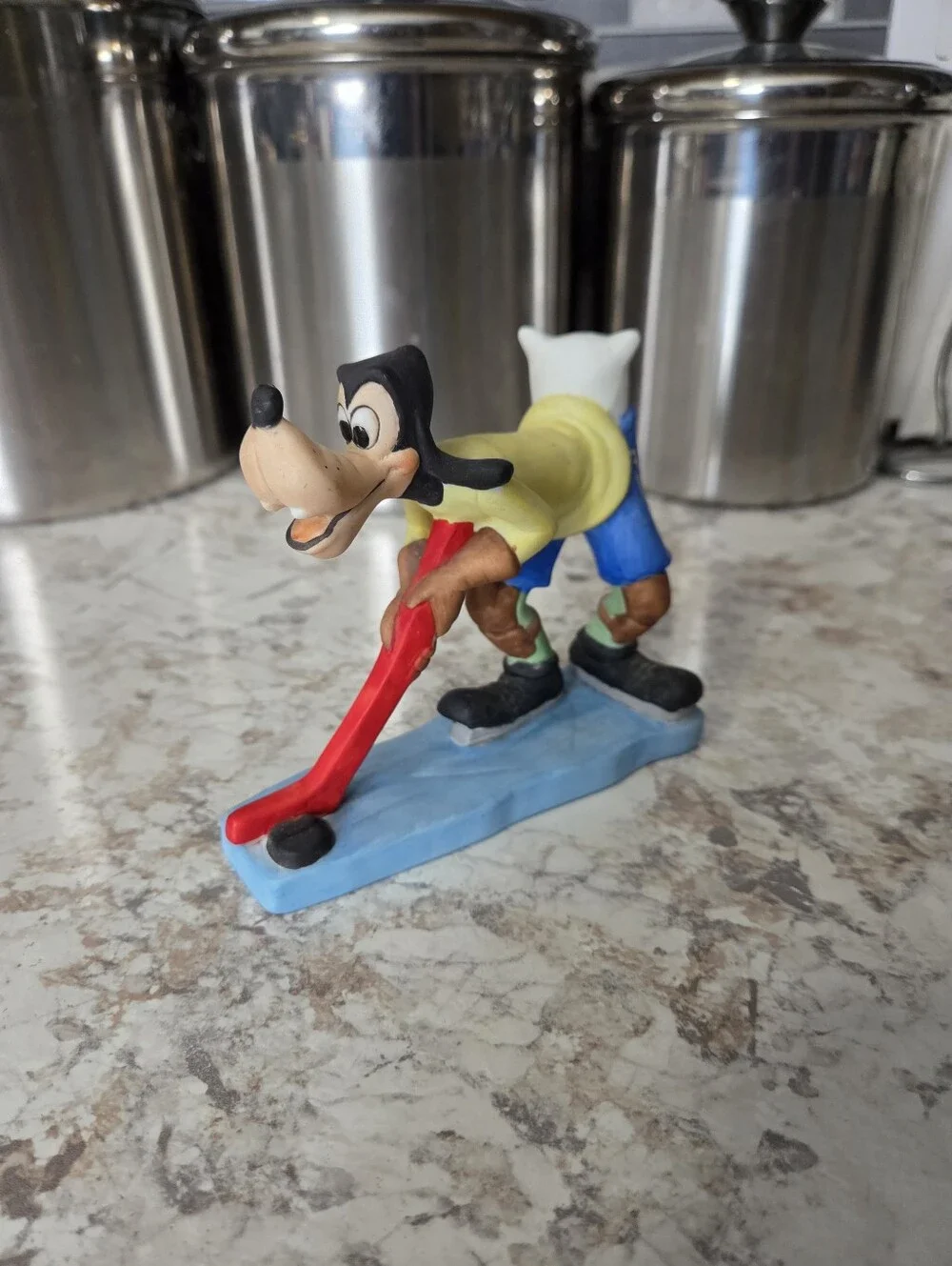 Vintage Disney Porcelain Goofy Hockey Player Skater Figurine
